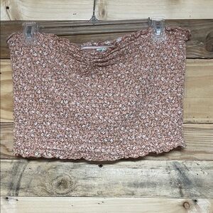 Aerie size XL Pink, Tan, & White Floral Smocked Cropped Super Stretchy Tube Top